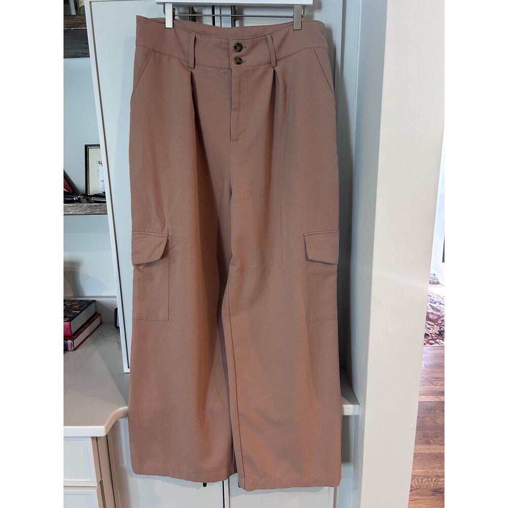 And Now This Woman's‎ Pleated Double Button Wide Leg pants cargo pockes Size XXL